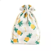 Bolsa pequeña de algodón estampado piña para regalo joyas 130x170 mm - Verde - Amarillo x1