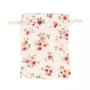 Bolsa pequeña de algodón estampado flores para joyas 95x135 mm - Rosa - Verde x1