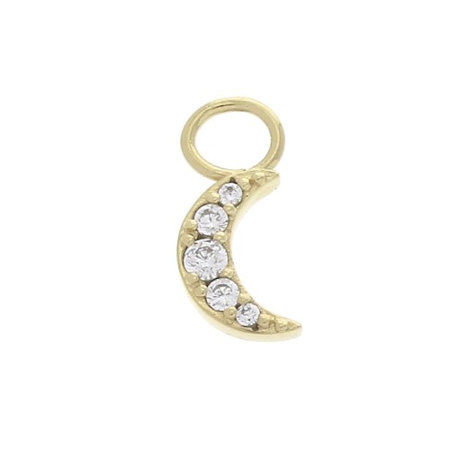 Dije luna con óxido de zirconio 11x5 mm - Crystal - Chapado de Oro 3 micras x1