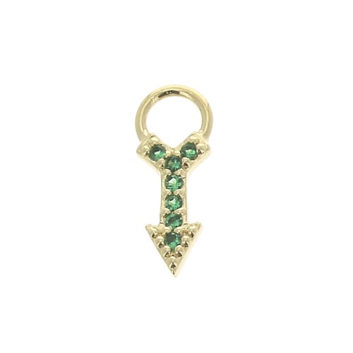 Dije flecha con óxido de zirconio 11x4 mm - Verde - Chapado de Oro 3 micras x1