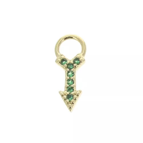Dije flecha con óxido de zirconio 11x4 mm - Verde - Chapado de Oro 3 micras x1