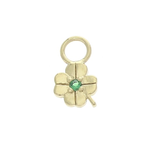 Dije trebol con óxido de zirconio 10x5.5 mm - Verde - Chapado de Oro 3 micras x1