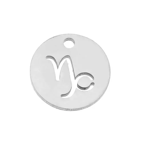 Dije redondo - signo del zodiaco Capricornio 12 mm - Acero inoxidable x1