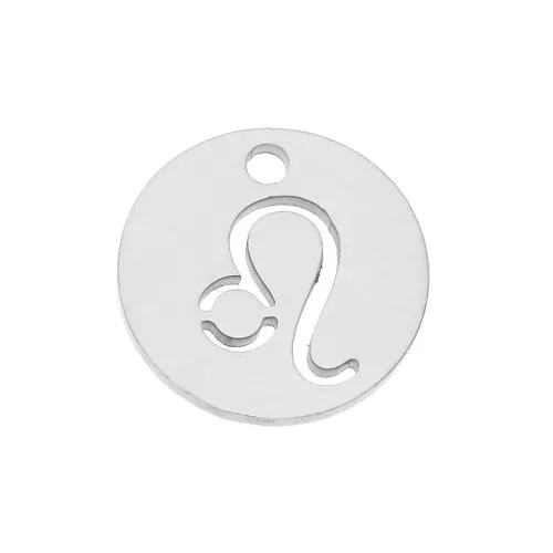 Dije redondo - signo del zodiaco Leo 12 mm - Acero inoxidable x1
