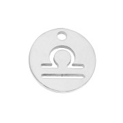 Dije redondo - signo del zodiaco Libra 12 mm - Acero inoxidable x1