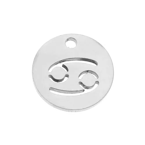 Dije redondo - signo del zodiaco Cancer 12 mm - Acero inoxidable x1