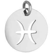 Dije redondo - signo del zodiaco Piscis, 12 mm - Acero inoxidable 304 x 1