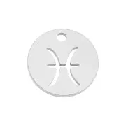 Dije redondo - signo del zodiaco Piscis 12 mm - Acero inoxidable x1
