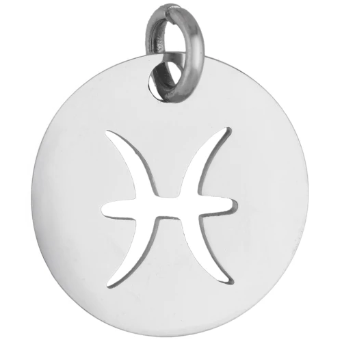 Dije redondo - signo del zodiaco Piscis, 12 mm - Acero inoxidable 304 x1