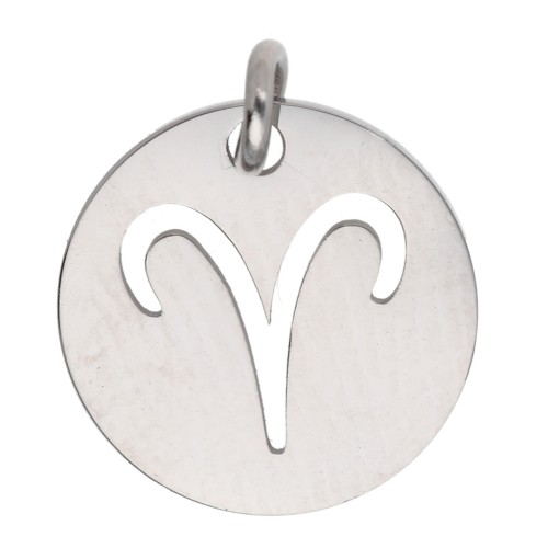 Dije redondo - signo del zodiaco Aries, 12 mm - Acero inoxidable 304 x 1