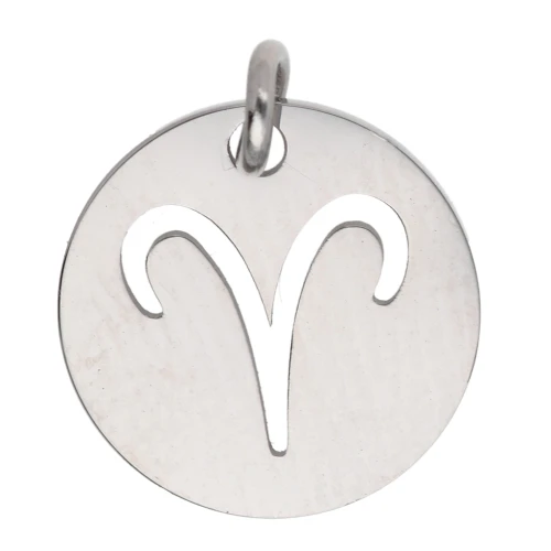 Dije redondo - signo del zodiaco Aries, 12 mm - Acero inoxidable 304 x1