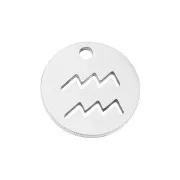 Dije redondo - signo del zodiaco Acuario 12 mm - Acero inoxidable x1