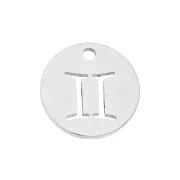Dije redondo - signo del zodiaco Géminis 12 mm - Acero inoxidable x1