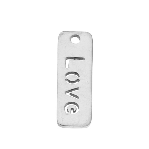 Dije rectangular con mensaje 17x6 mm - Love - Acero inoxidable x1