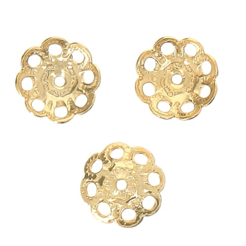 Casquillas filigranadas - flores - 8 mm - Dorado oro fino x6
