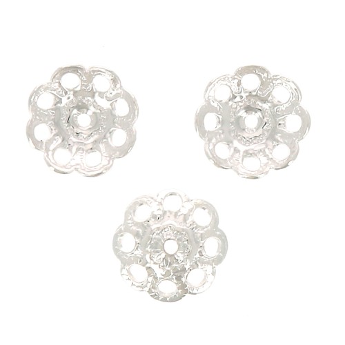 Casquillas filigranadas - flores - 8 mm - chapado en plata fina x6