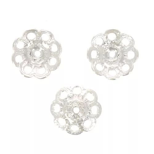 Casquillas filigranadas - flores - 8 mm - chapado en plata fina x6