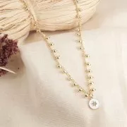 Dije redondo estampado estrella de resina epoxi 12x10mm Dorado - Turquesa x1