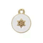 Dije redondo estampado estrella de resina epoxi 12x10mm - Dorado - Blanco x1