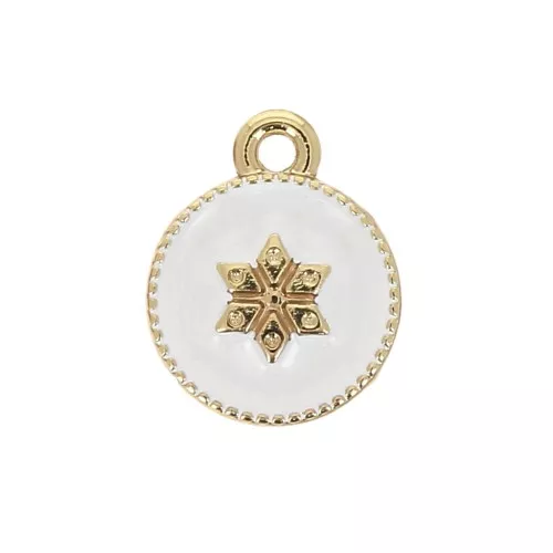 Dije redondo estampado estrella de resina epoxi 12x10mm - Dorado - Blanco x1