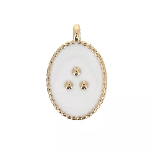 Dije ovalado estampado perlas de resina epoxi 14x9 mm - Dorado - Blanco x1