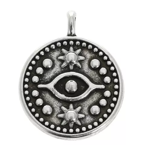 Colgante redondo estampado ojo místico 18.5x15 mm - Chapado Plateado envejecido x1
