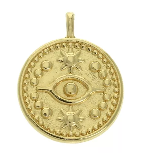 Colgante redondo estampado ojo místico 18.5x15 mm - Dorado oro fino x1