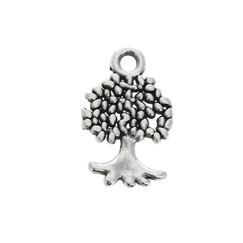 Dije árbol de la vida 13x8 mm - Chapado Plateado envejecido x1