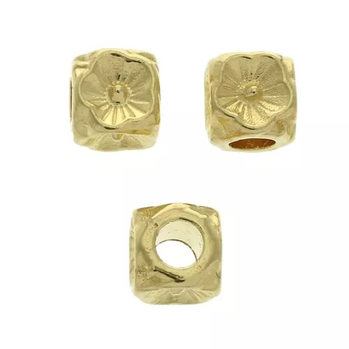 Cuenta cubo - estampado flor 5 mm - Dorado oro fino x1