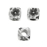 Cuenta cubo - estampado flor 5 mm - Chapado Plateado Envejecido x1|raw }}