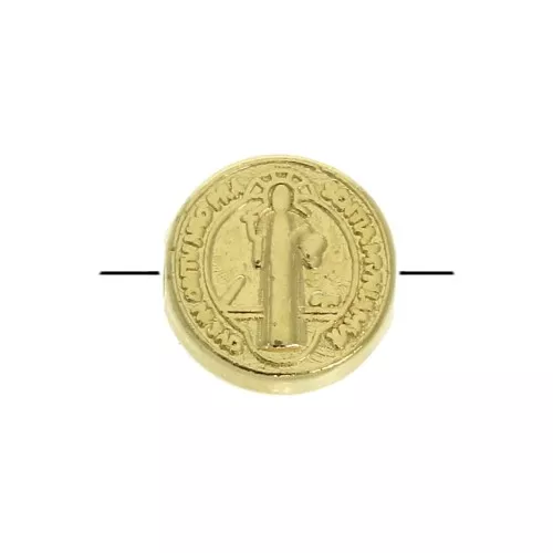 Cuenta redonda 9 mm - Simbolo religioso - Dorado oro fino x1