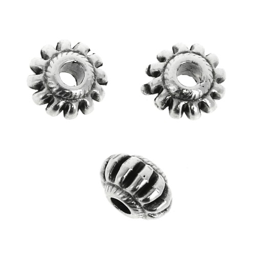 Cuenta arandela rayada 7 mm - Chapado Plateado Envejecido x1