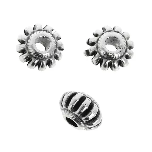 Cuenta arandela rayada 7 mm - Chapado Plateado Envejecido x1