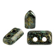 Cuentas de cristal Piros® de Puca® 2x5 mm Metallic Mat Green Spotted x10g