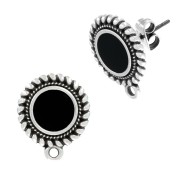 Pendientes redondos de resina étnico y epoxi 18x15mm Plateado envejecido Negro x2|raw }}