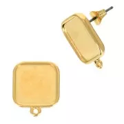 Pendientes cuadrados soporte para resina & polimérica 17x15mm Dorado oro fino x2