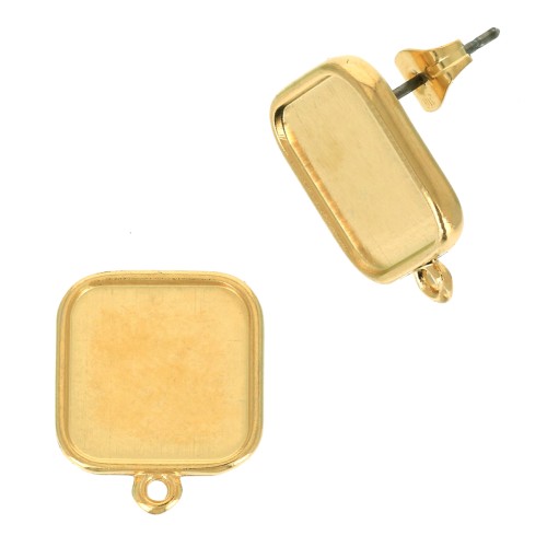 Pendientes cuadrados soporte para resina & polimérica 17x15mm Dorado oro fino x2