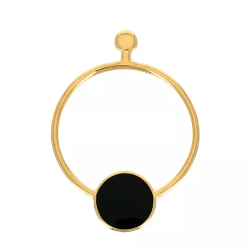 Ganchos Pendientes círculo calado con resina 48x34.5mm - Dorado oro fino Negro x2