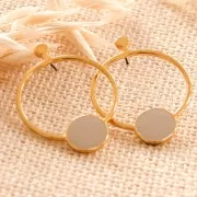 Ganchos Pendientes círculo calado con resina 48x34.5mm - Dorado oro fino - Rojo x2