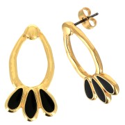 Pendientes gotas con resina epoxi 26x14mm - Dorado oro fino - Negro x2|raw }}