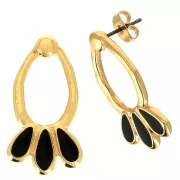 Pendientes gotas con resina epoxi 26x14mm - Dorado oro fino - Negro x2