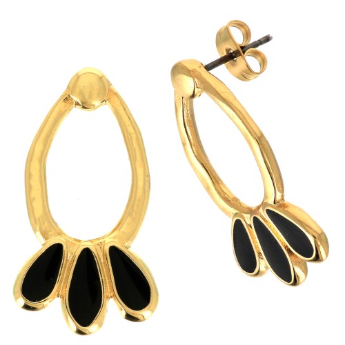 Pendientes gotas con resina epoxi 26x14mm - Dorado oro fino - Negro x2