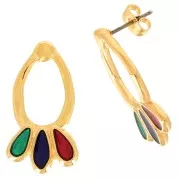 Pendientes gotas con resina epoxi 26x14mm - Dorado oro fino Multicolor