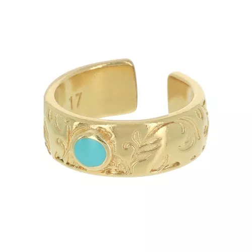 Anillo ajustable resina epoxi - Dorado oro fino - Turquesa x1