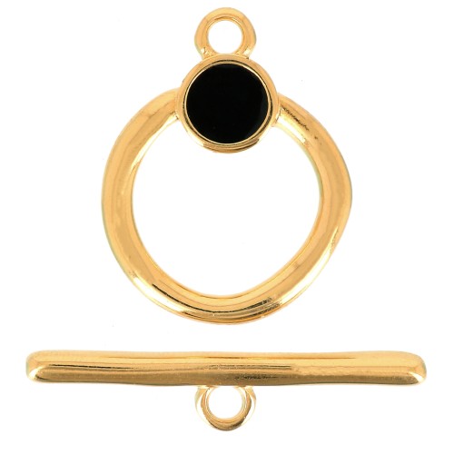 Cierre T para pulsera o collar 19 mm - Dorado oro fino - Negro x1