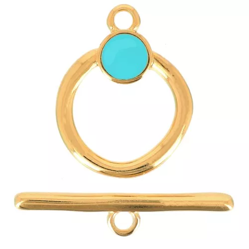 Cierre en T para pulsera o collar 19 mm - Dorado oro fino - Turquesa x1