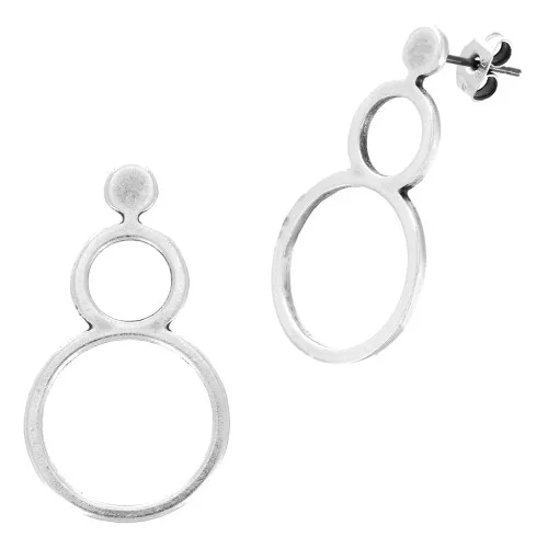 Ganchos pendientes doble círculo calado 32x18 mm - Plateado envejecido x2