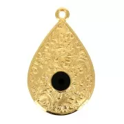 Colgante gota estampado floral y resina epoxi 28x17 mm - Dorado oro fino - Negro x1