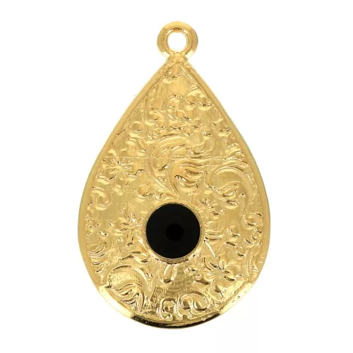 Colgante gota estampado floral y resina epoxi 28x17 mm - Dorado oro fino - Negro x1