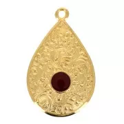 Colgante gota estampado floral y resina epoxi 28x17mm - Dorado oro fino - Rojo x1
